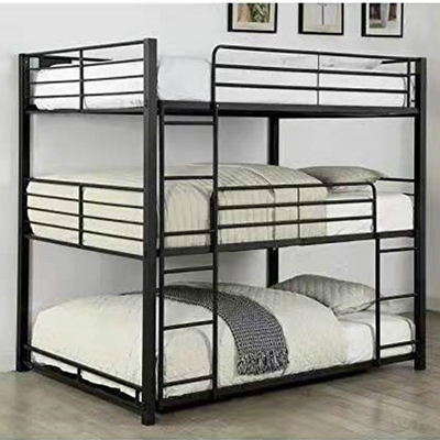 Black Metal Frame Triple Bed Adult 3 Tier Bed Steel Home Business Furniture China Factory
