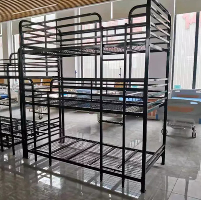 Black Metal Frame Triple Bed Adult 3 Tier Bed Steel Home Business Furniture China Factory