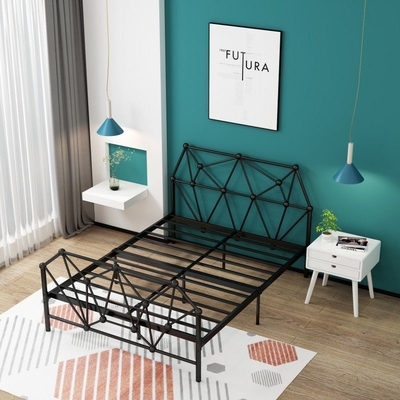 Modern school cheap wrought iron metal beds student adult deck frame bed