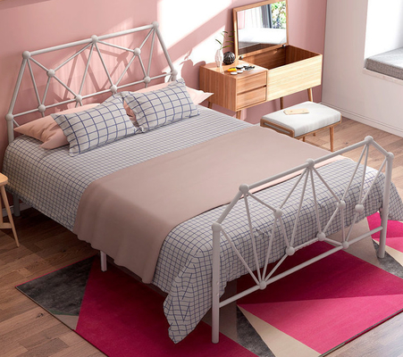 Modern school cheap wrought iron metal beds student adult deck frame bed