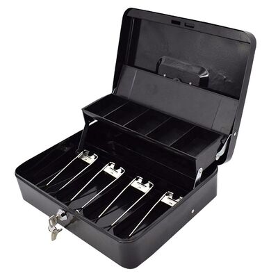 Mini Metal and ABS Locking Cash Box with Key Lock Money Saving Home Safety Organizer Safe with Cash Tray Slot