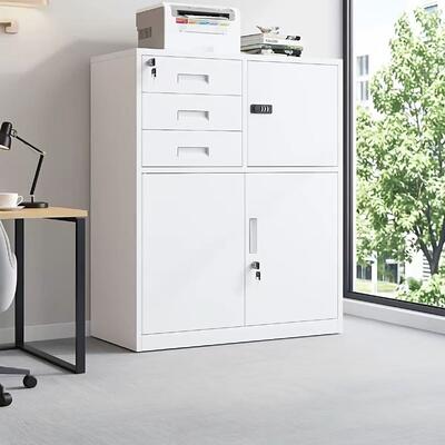 Knock-Down Steel Filing Cabinet with Narrow Side Design Metal Office Document Storage Cabinet for Files and Office Supplies