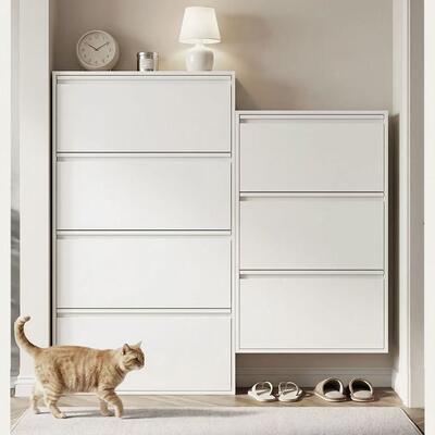Ultra Slim 4 Drawer Steel Shoe Cabinet for Space Saving Storage