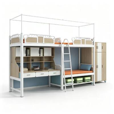 Combined Metal Bunk Bed and Loft Bed with Desk for Dormitories