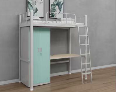 Steel Student Bunk Bed with Built-in Desk and Wardrobe for Dormitory Rooms