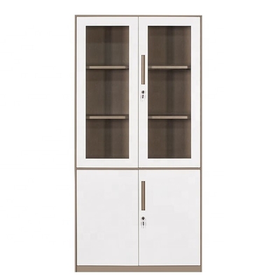 2 Glass Door I Shape RAL7035 Lockable Filing Cabinets