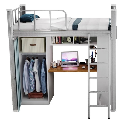 Single / Double People Detachable Metal Frame Bed with desk Cabinet