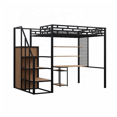 Powder Coating Metal Single Bunk Bed Furniture With Stairs