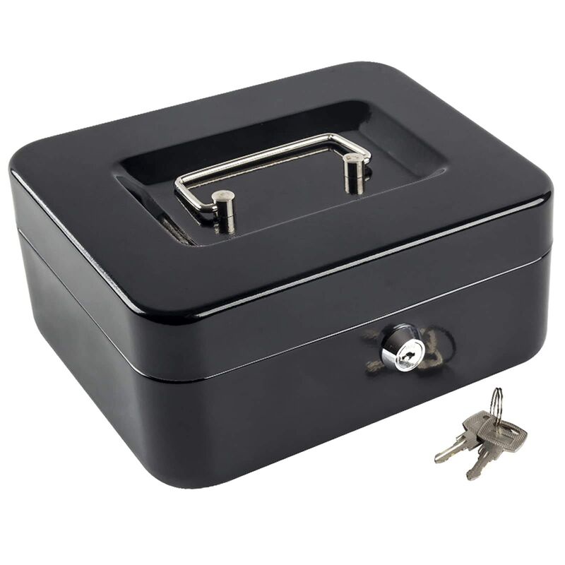 Mini Metal and ABS Locking Cash Box with Key Lock Money Saving Home Safety Organizer Safe with Cash Tray Slot