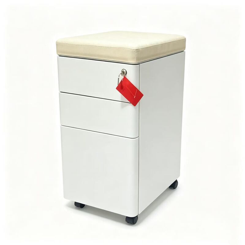 3 Drawer Mobile Pedestal Cabinet with Padded Top for Office Use
