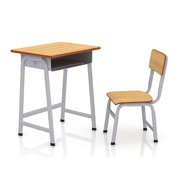 solid wood Powder Coated Student Desk With Attached Chair