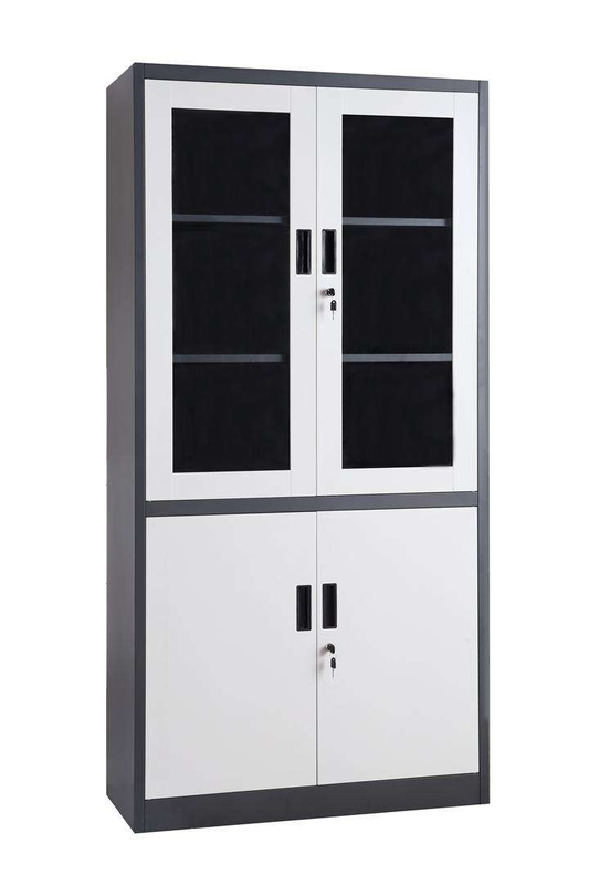 Glass Four Door Iron KD Steel File Cupboard With 3 Shelves